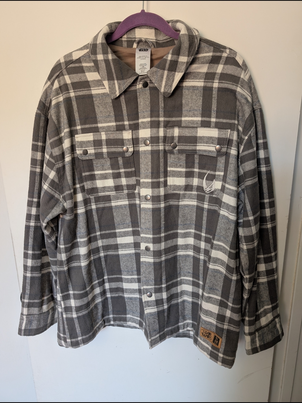 Star Wars Concept Series Gray/White Plaid Flannel Button-Up Pockets Men’s L